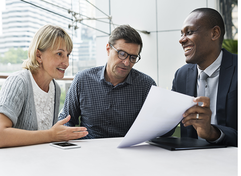 man talking to clients