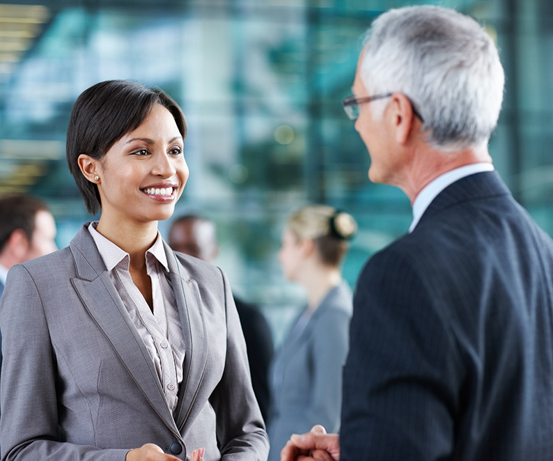 man and woman talking